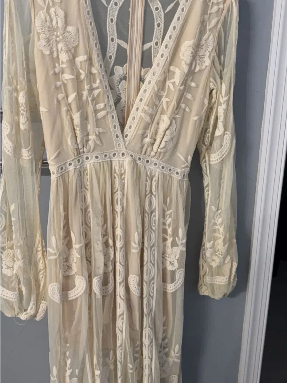 Wishlist Cream Sheer Embroidered Long Sleeve Maxi Dress - Picture 1 of 3